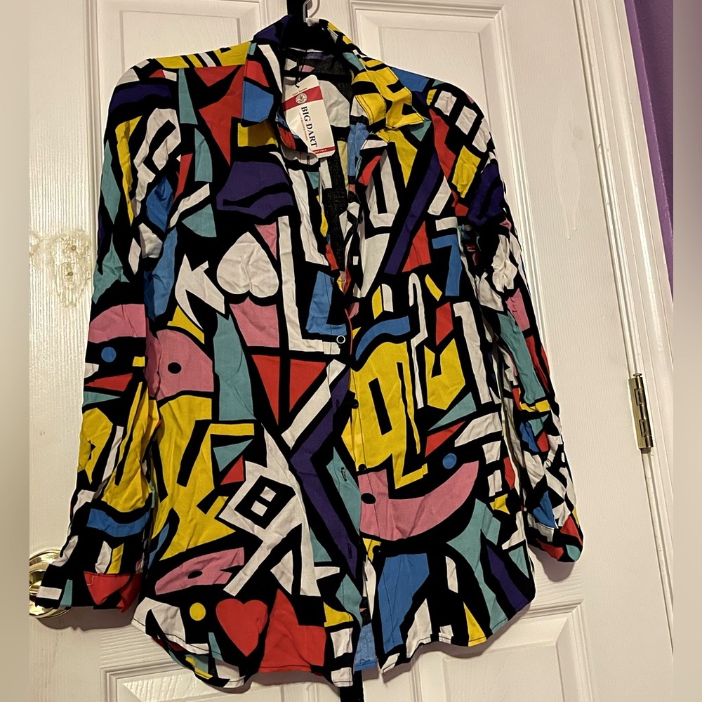 80s geo print button down NWT
